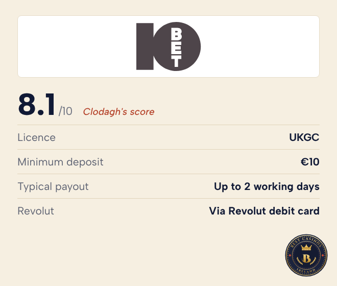 10Bet rating: 8.1 out of 10, UKGC licence, minimum deposit €10
